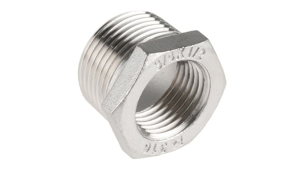 Bush Fitting, R3/4", Male Thread, G1/2", Female Thread, Stainless Steel, 23mm